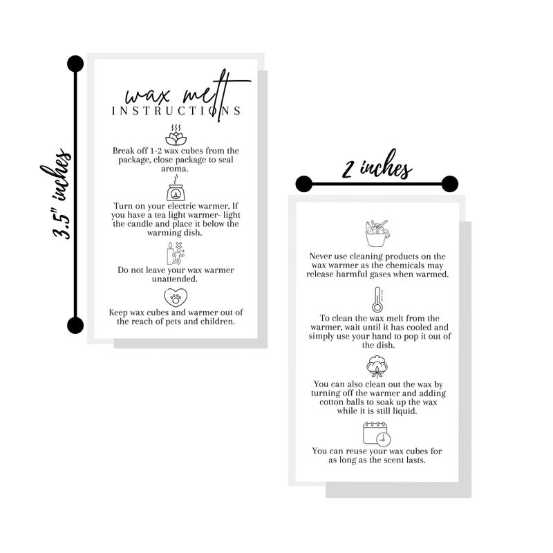 Lashicorn Wax Melt Instruction Cards | 50 Pack | 2x3.5  in Business Card | Wax Melt Supplies | Wax Melt Consultant Supplies | For Use with Wax Melt  Wax Warmer | Minimalist White with Black Design - Image 2